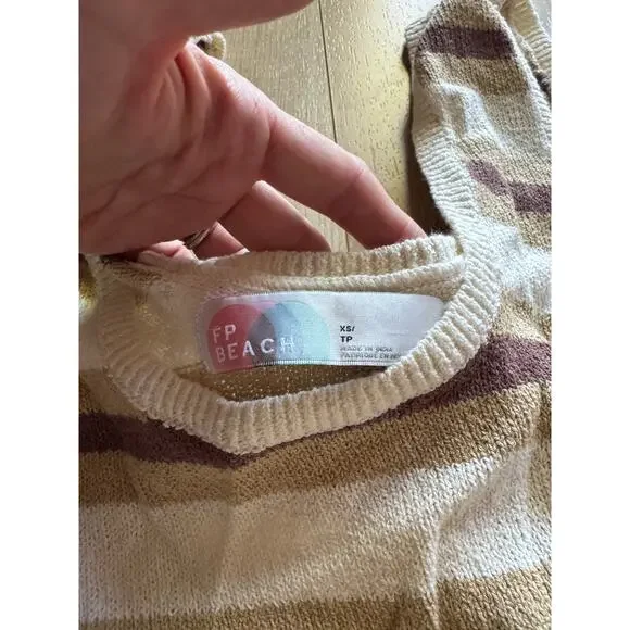 Free People Vista Sweater Set Beige Stripe Knit Tank & Pants